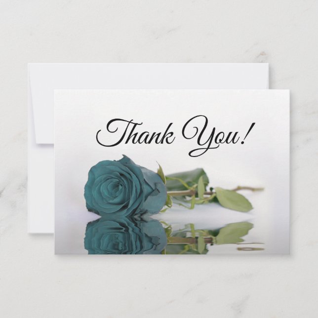 Elegant Dusty Teal Mirrored Rose Simple Wedding Thank You Card (Front)