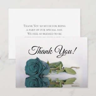 Elegant Dusty Teal Mirrored Rose Simple Wedding Thank You Card