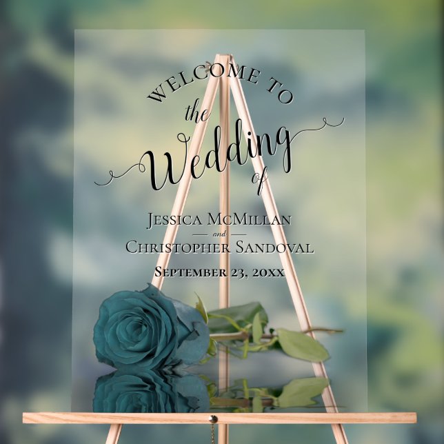 Elegant Dusty Teal Rose Romantic Wedding Welcome Acrylic Sign (Neutral)