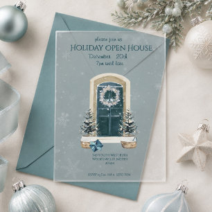 Elegant Dusty Teal Winter Holiday Open House Acrylic Invitations