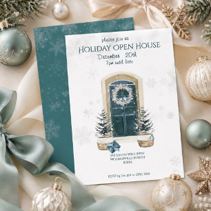 Elegant Dusty Teal Winter Holiday Open House Invitation