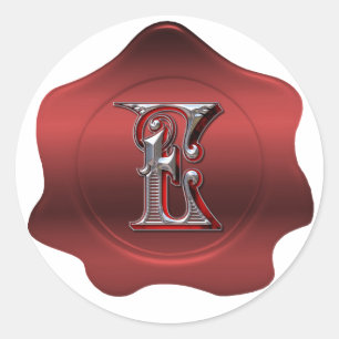 Elegant E Monogram Red Wax Seal Look Sticker