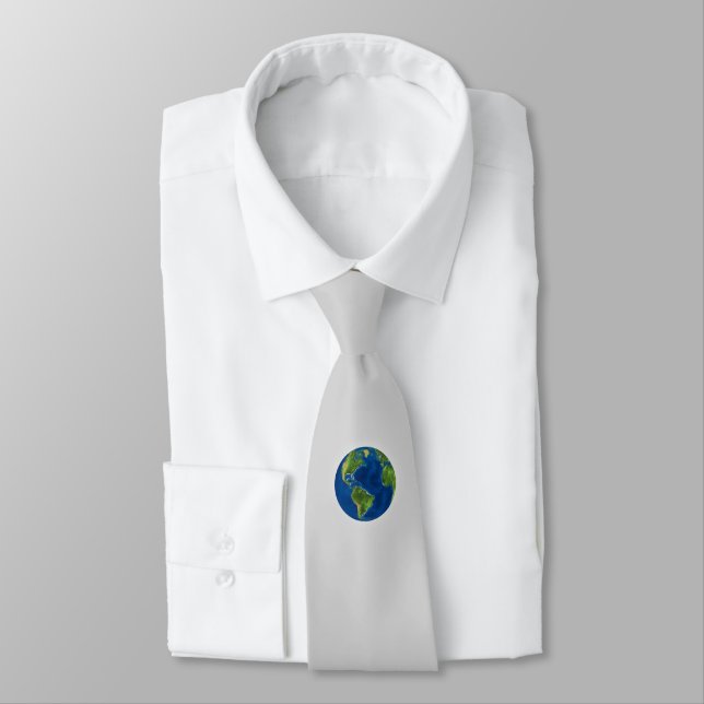 Elegant Earth Globe on Light Grey Tie (Tied)