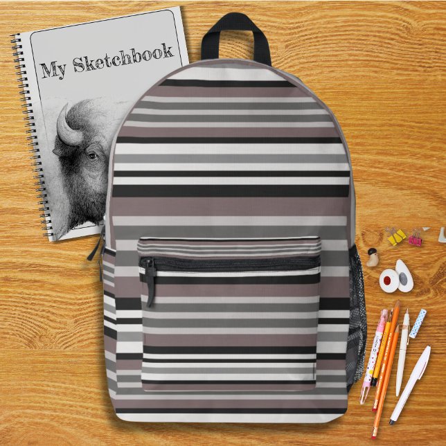 Elegant Earth Tones Brown Savannah Stripes Pattern Printed Backpack (Creator Uploaded)