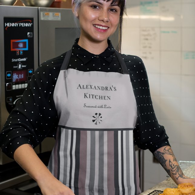 Elegant Earth Tones Brown Stripes Custom Kitchen Apron (Creator Uploaded)