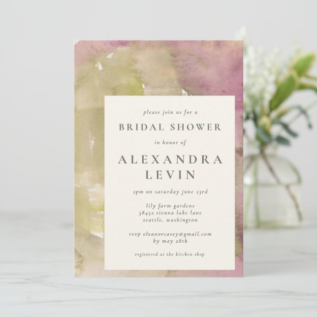 Elegant Earthy Abstract Watercolor Bridal Shower Invitation (Standing Front)