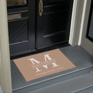 Elegant Earthy Beige  Custom Monogram Name  Doormat