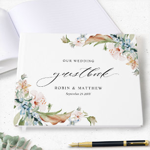 Elegant Earthy Blooms and Sage Green Wedding Guest Book