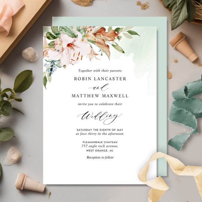Elegant Earthy Blooms and Sage Green Wedding Invit Invitation (Creator Uploaded)