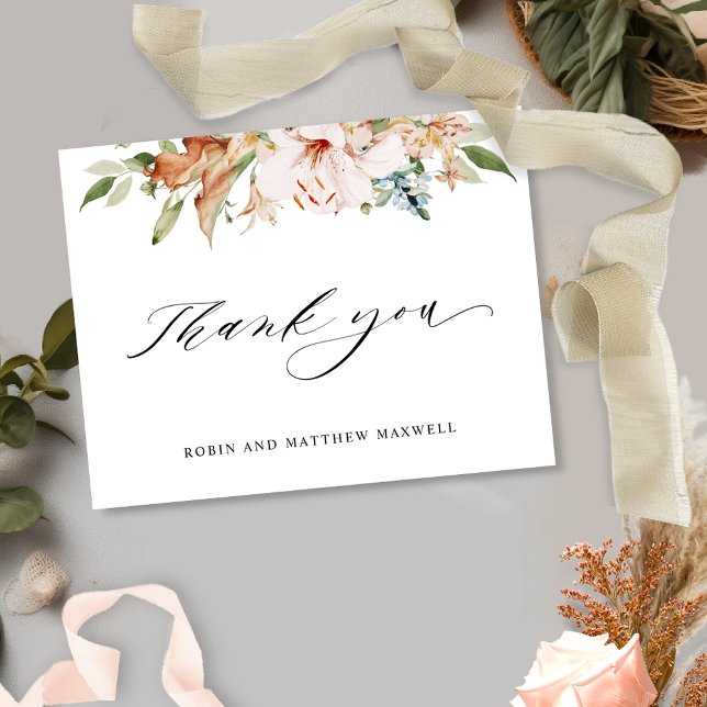 Elegant Earthy Blooms Wedding Thank You Card (Creator Uploaded)