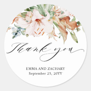 Elegant Earthy Blooms Wedding Thank You Favour Classic Round Sticker