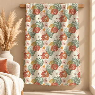 Elegant Earthy Boho Floral Terracotta Rust Blanket