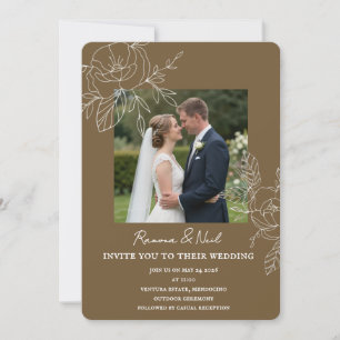 Elegant Earthy Brown Floral Photo Wedding Invitation