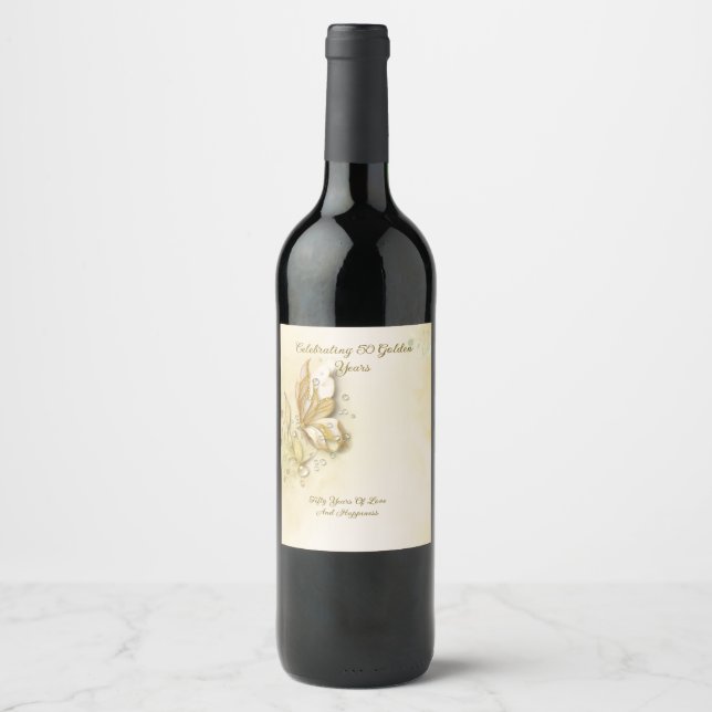 Elegant Earthy Butterfly folded invitation  Wine Label (Front)