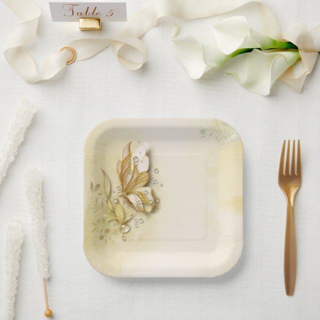 Elegant Earthy Butterfly paper plates  (Wedding)