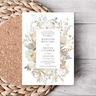 Elegant Earthy Floral Chic White Wedding Invitation