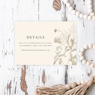 Elegant Earthy Floral Cream Wedding Details  Enclosure Card