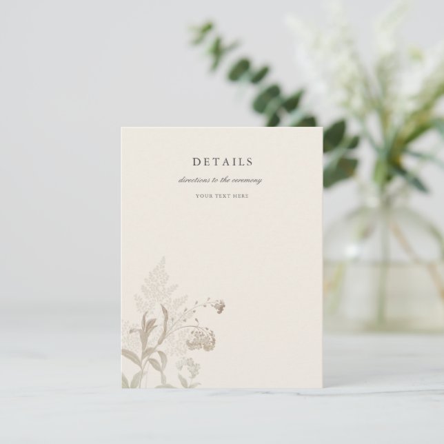 Elegant Earthy Floral Cream Wedding Enclosure Card (Standing Front)