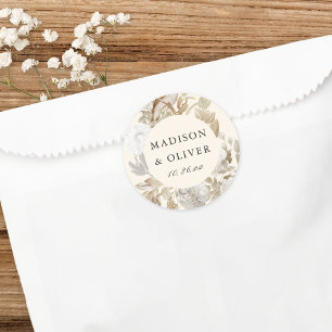 Elegant Earthy Floral Cream Wedding Favour Classic Round Sticker