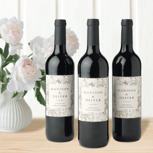 Elegant Earthy Floral Cream Wedding  Wine Label