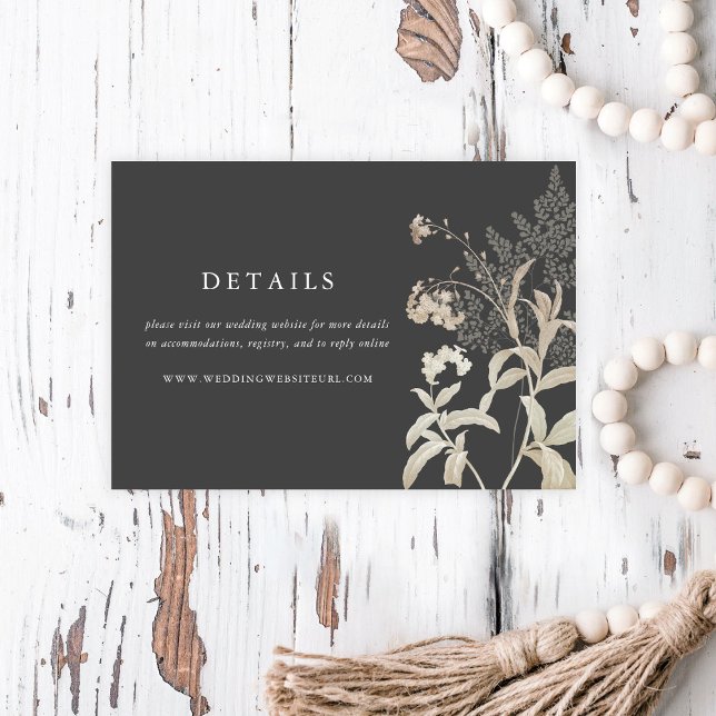Elegant Earthy Floral Dark Grey Wedding Details Enclosure Card (Creator Uploaded)