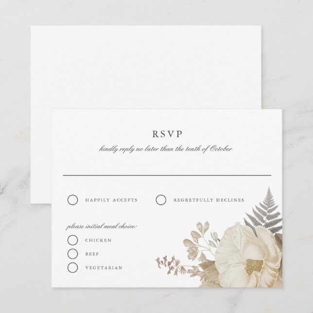 Elegant Earthy Floral Wedding RSVP Reply Card  (Front/Back)