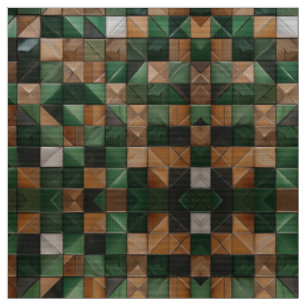 Elegant Earthy Geometric Green and Brown Tile  Fabric
