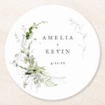 Elegant Earthy Greenery Personalised Names Date Pa Round Paper Coaster<br><div class="desc">Completely customisable,  these elegant design features delicate watercolor greenery that frames your details. Perfect for any beautiful event. This is part of my collection called "Earthy Greenery." Thank you for your support and interest in my design,  and be sure to visit my shop to see more.</div>