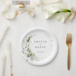 Elegant Earthy Greenery Personalised Names Date Paper Plate<br><div class="desc">Completely customisable,  these elegant design features delicate watercolor greenery that frames your details. Perfect for any beautiful event. This is part of my collection called "Earthy Greenery." Thank you for your support and interest in my design,  and be sure to visit my shop to see more.</div>