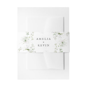 Elegant Earthy Greenery Watercolor Names Wedding Invitation Belly Band