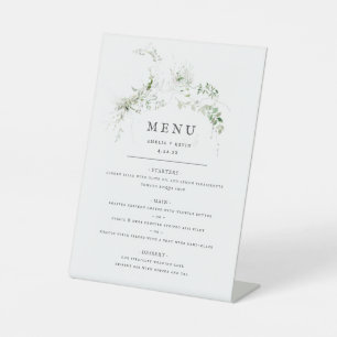 Elegant Earthy Greenery Watercolor Wedding Menu Pedestal Sign