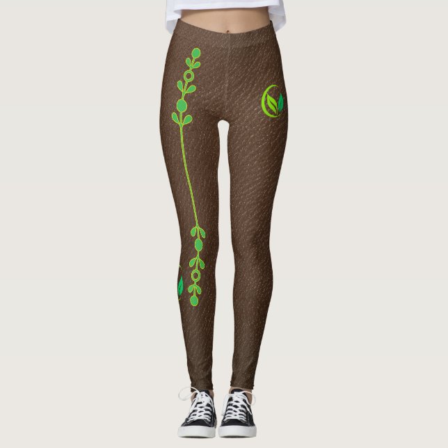 Elegant Earthy Leather Texture Leggings (Front)