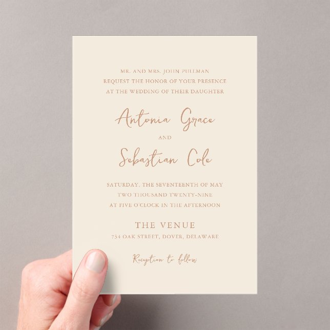 Elegant Earthy Neutrals Modern Wedding Acrylic Invitations (Insitu (Handheld))