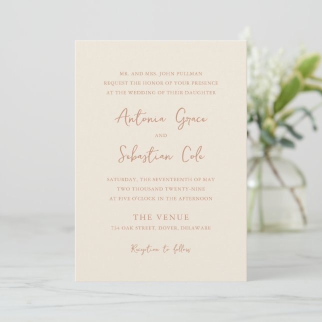 Elegant Earthy Neutrals Modern Wedding Invitation (Standing Front)