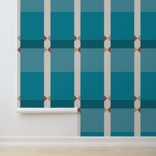 Elegant Earthy Tones Blue Grey and Brown Geometric Wallpaper