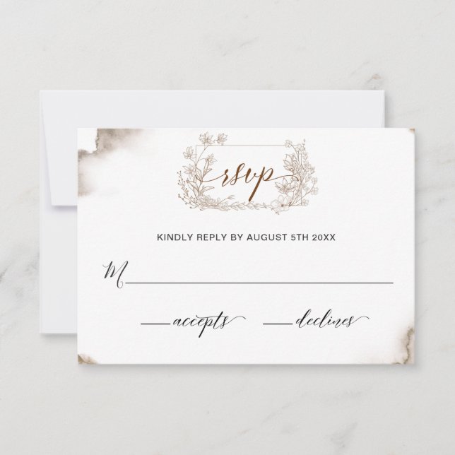 Elegant Earthy Tones Watercolor Wedding RSVP Card (Front)