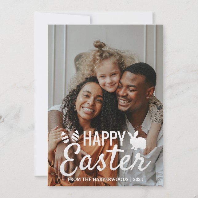 Elegant Easter Blessings Easter Eggs Family photo Holiday Card (Front)