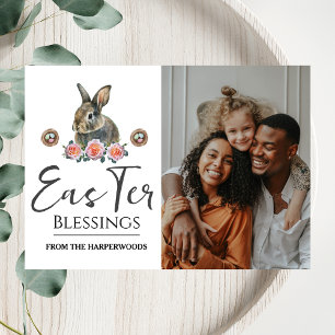 Elegant Easter Blessings Easter Eggs Family photo Holiday Card