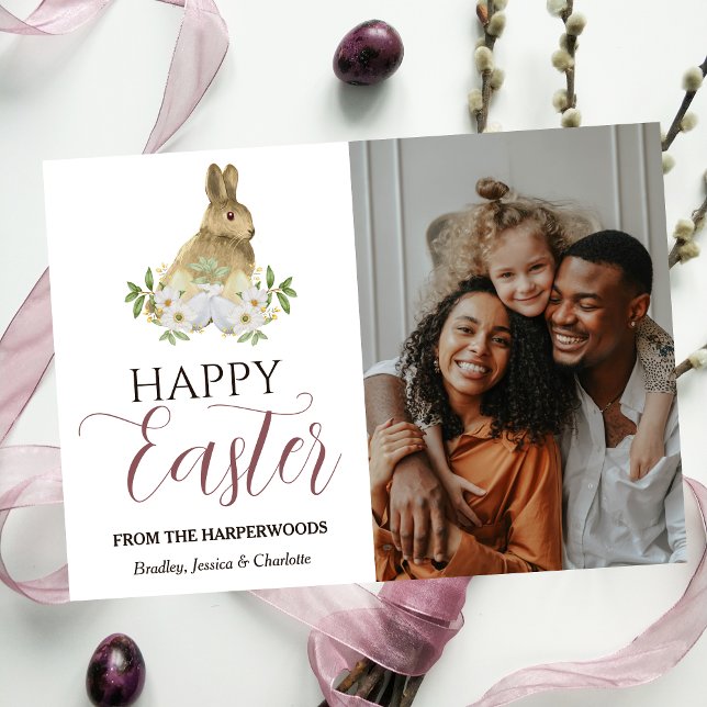 Elegant Easter Blessings Easter Eggs Family photo Holiday Card (Creator Uploaded)