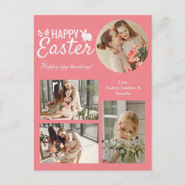 Elegant Easter Blessings Easter Eggs Family photo Holiday Postcard (Front)