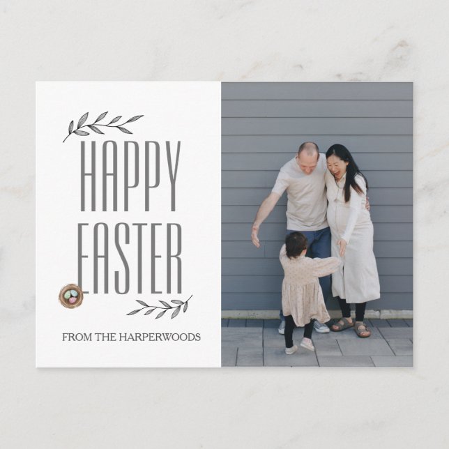 Elegant Easter Blessings Easter Eggs Family photo Holiday Postcard (Front)