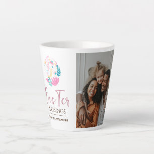 Elegant Easter Blessings Easter Eggs Family photo Latte Mug