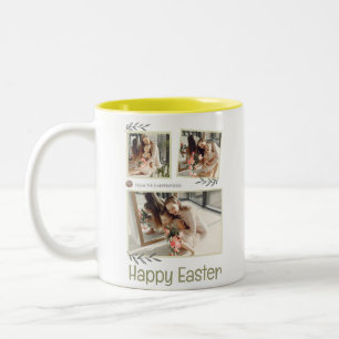 Elegant Easter Blessings Easter Eggs Family photo Two-Tone Coffee Mug