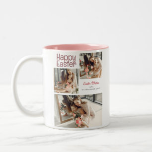 Elegant Easter Blessings Easter Eggs Family photo Two-Tone Coffee Mug