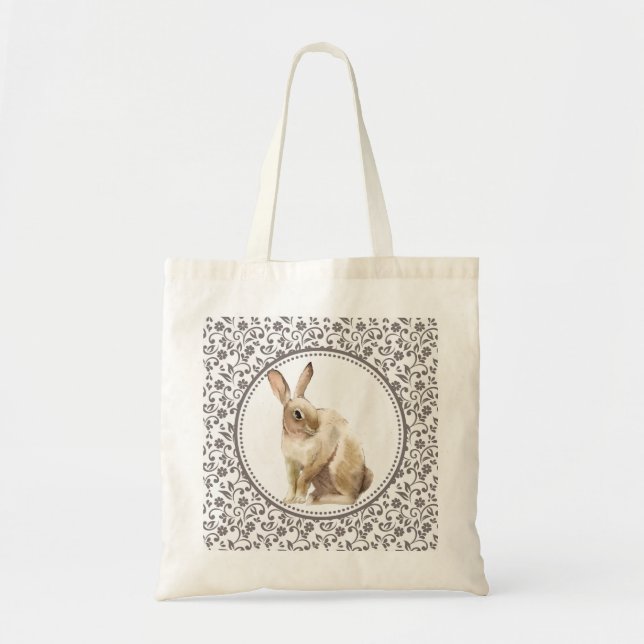 Elegant Easter Brown Rabbit Tote Bag (Front)