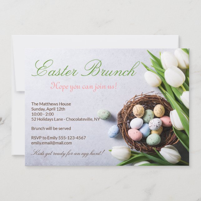 Elegant Easter Brunch Floral Tulips Eggs Invitation (Front)