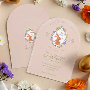 Elegant Easter Bunny Crest Spring Floral Birthday Invitation