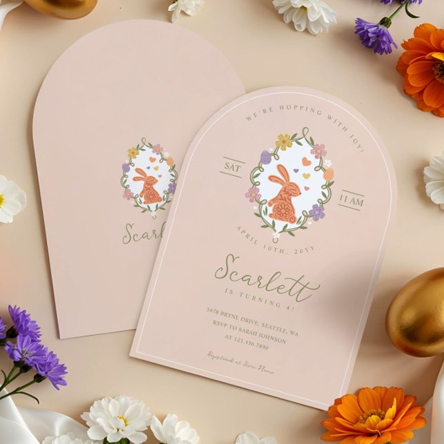 Elegant Easter Bunny Crest Spring Floral Birthday Invitation (Elegant Easter Bunny Crest Spring Floral Birthday Invitation)