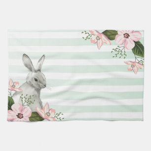 Elegant Easter Bunny striped Tea Towel