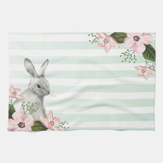 Elegant Easter Bunny striped Tea Towel